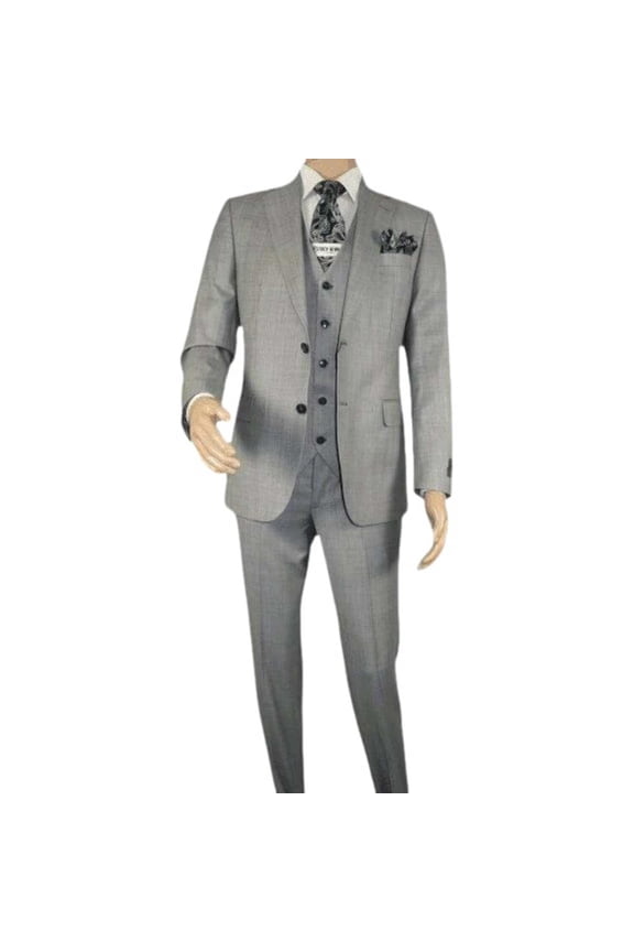 Men Suit BERLUSCONI Turkey 100% Italian Wool Super 180's 3pc Vested #Ber10 Gray