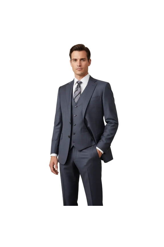 Men Suit BERLUSCONI Turkey 100% Italian Wool Super 180's 3pc Vested #Ber11 Blue