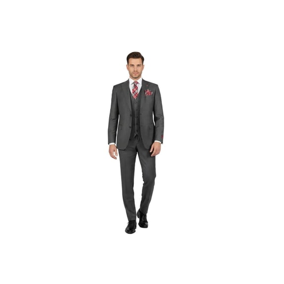 Men Suit BERLUSCONI Turkey 100% Italian Wool Super 180's 3pc Vested #Ber12 Gray