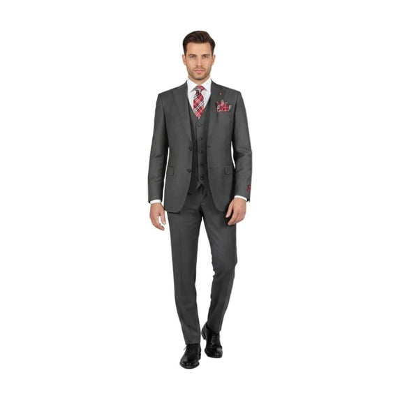 Men Suit BERLUSCONI Turkey 100% Italian Wool Super 180's 3pc Vested #Ber12 Gray