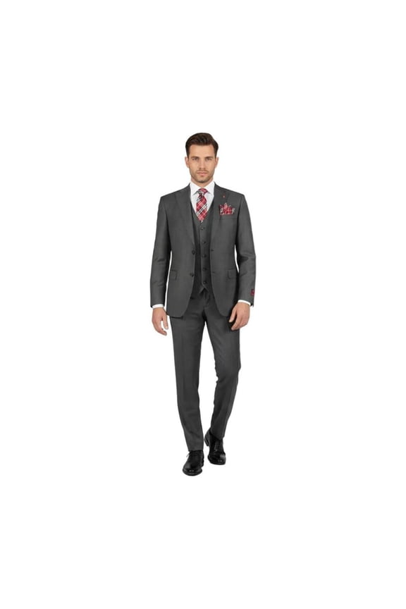 Men Suit BERLUSCONI Turkey 100% Italian Wool Super 180's 3pc Vested #Ber12 Gray