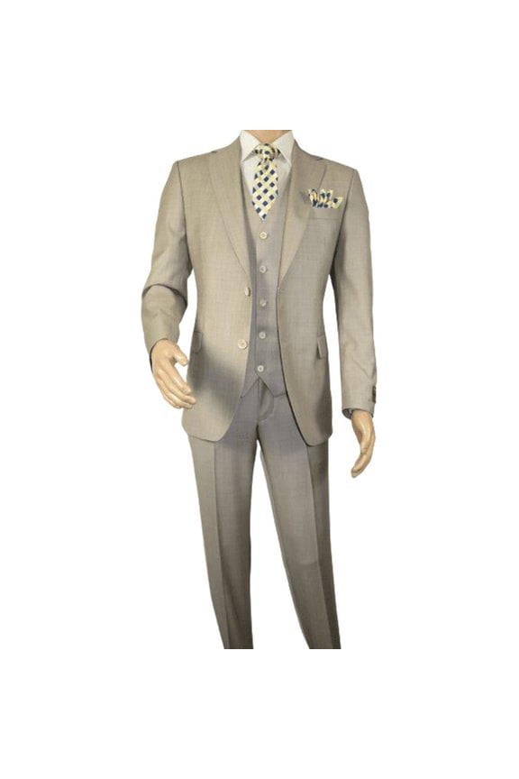 Men Suit BERLUSCONI Turkey 100% Italian Wool Super 180's 3pc Vested #Ber13 Beige