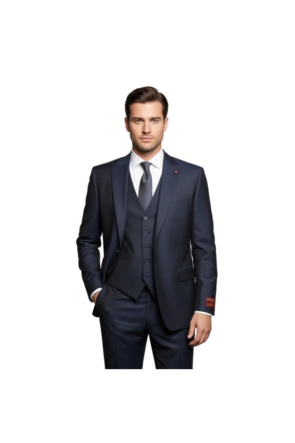 Men Suit BERLUSCONI Turkey 100% Italian Wool Super 180's 3pc Vested #Ber14 Navy