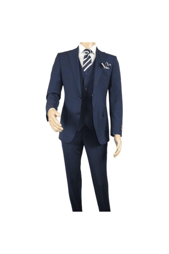 Men Suit BERLUSCONI Turkey 100% Italian Wool Super 180's 3pc Vested #Ber20 Navy