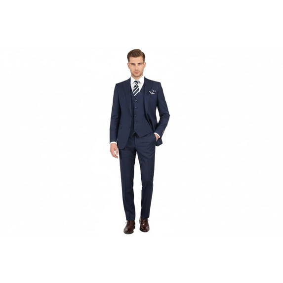 Men Suit BERLUSCONI Turkey 100% Italian Wool Super 180's 3pc Vested #Ber20 Navy