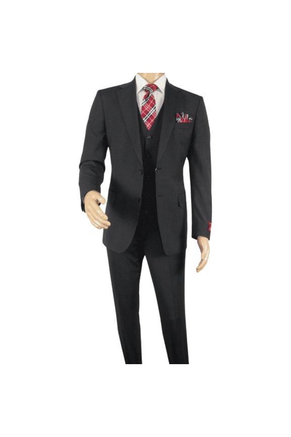 Men Suit BERLUSCONI Turkey 100% Italian Wool Super 180's 3pc Vested #Ber21 Black