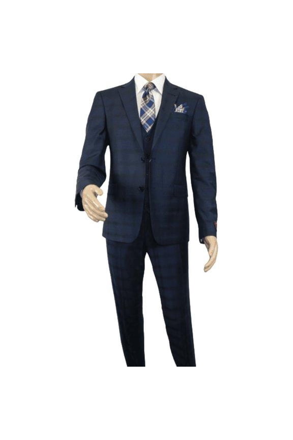 Men Suit BERLUSCONI Turkey 100% Italian Wool Super 180's 3pc Vested #Ber24 Navy
