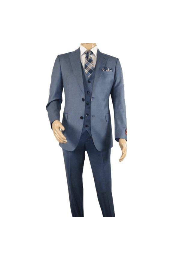 Men Suit BERLUSCONI Turkey 100% Italian Wool Super 180's 3pc Vested #Ber4 Navy