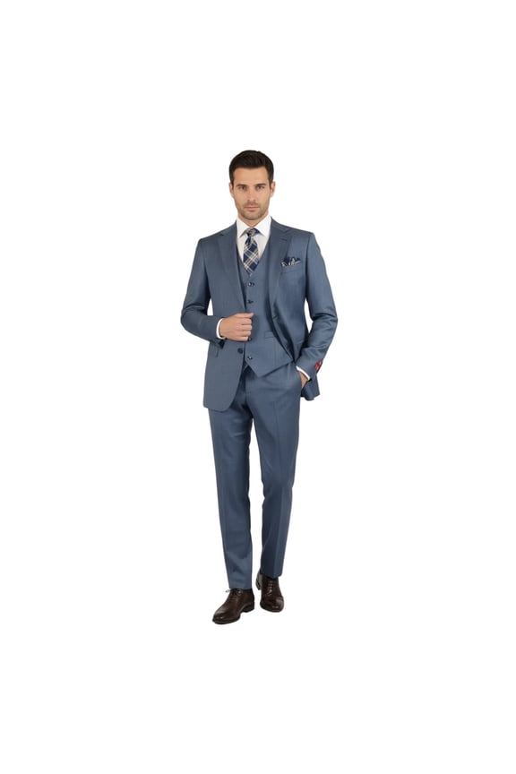 Men Suit BERLUSCONI Turkey 100% Italian Wool Super 180's 3pc Vested #Ber4 Navy
