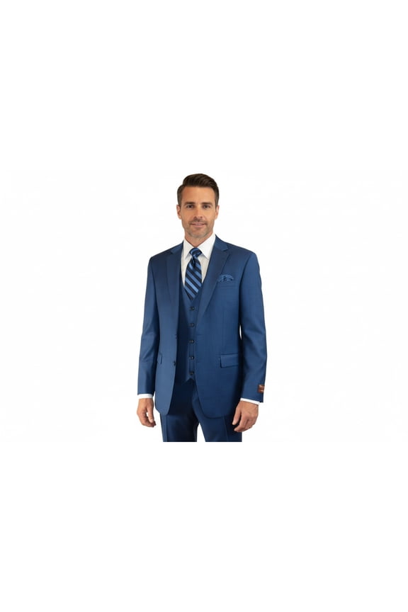 Men Suit BERLUSCONI Turkey 100% Italian Wool Super 180's 3pc Vested #Ber40 Blue