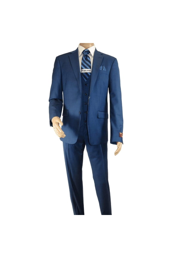 Men Suit BERLUSCONI Turkey 100% Italian Wool Super 180's 3pc Vested #Ber40 Blue