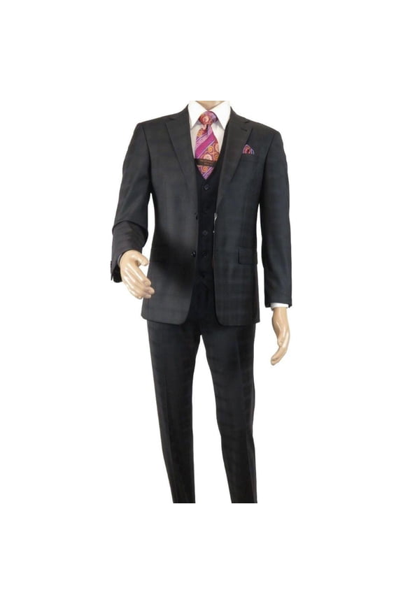 Men Suit BERLUSCONI Turkey 100% Italian Wool Super 180's 3pc Vested #Ber41 Black