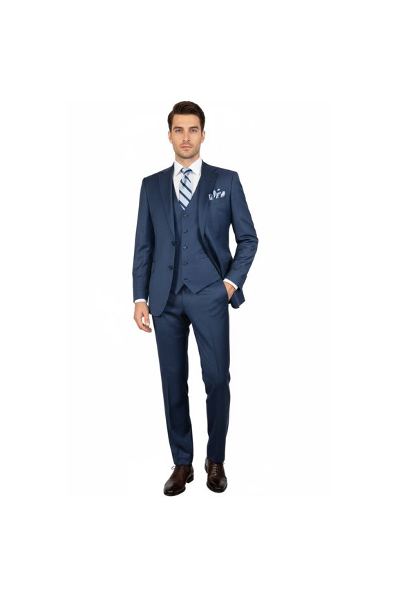Men Suit BERLUSCONI Turkey 100% Italian Wool Super 180's 3pc Vested #Ber5 Navy