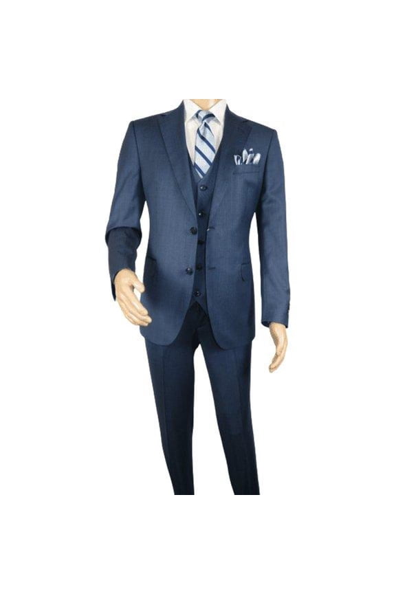 Men Suit BERLUSCONI Turkey 100% Italian Wool Super 180's 3pc Vested #Ber5 Navy