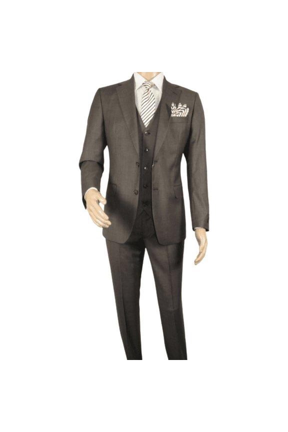 Men Suit BERLUSCONI Turkey 100% Italian Wool Super 180's 3pc Vested #Ber6 Brown