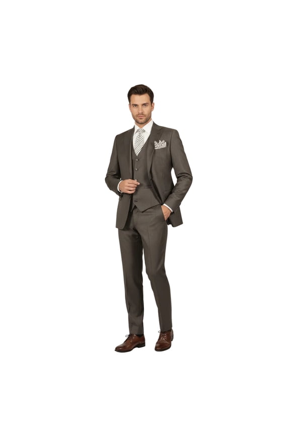 Men Suit BERLUSCONI Turkey 100% Italian Wool Super 180's 3pc Vested #Ber6 Brown