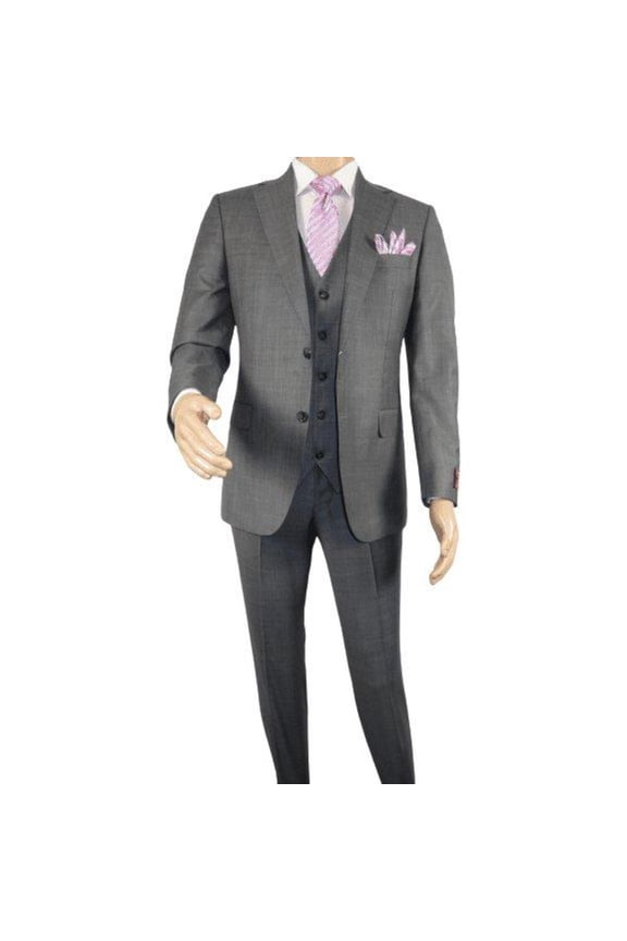 Men Suit BERLUSCONI Turkey 100% Italian Wool Super 180's 3pc Vested #Ber9 gray