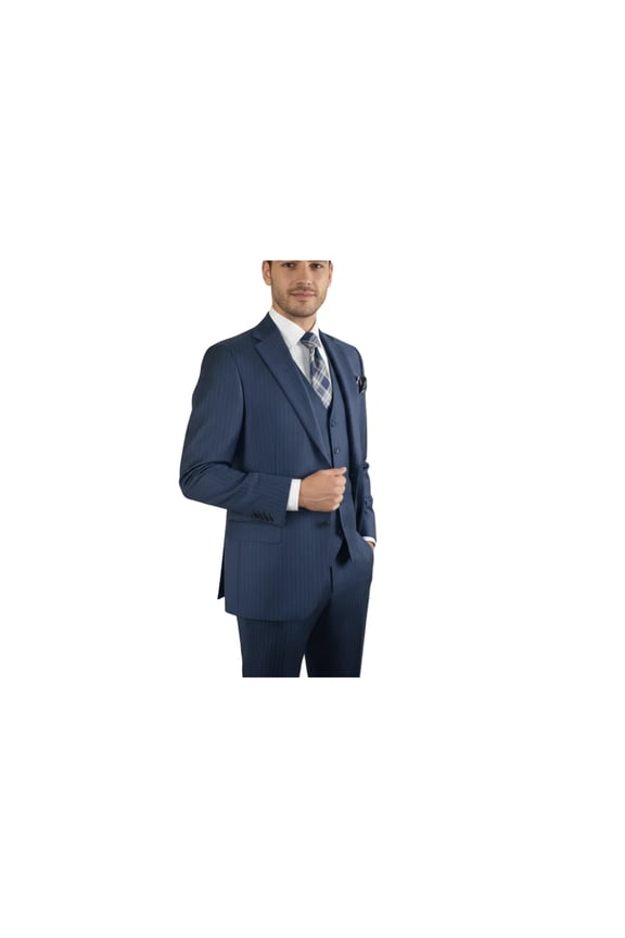 Men Suit BERLUSCONI Turkey 100% Italian Wool Super 180's Vested #Ber1 Navy Blue