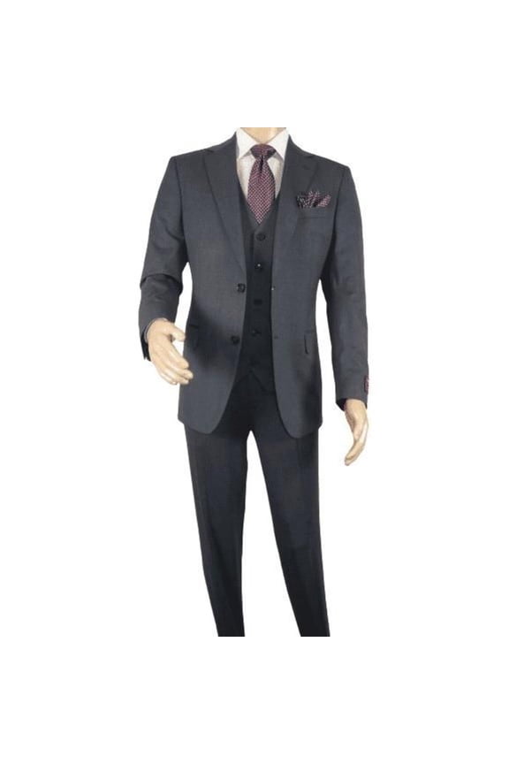 Men Suit BERLUSCONI Turkey 100% Italian Wool Super 180's Vested #Ber15 Charcoal