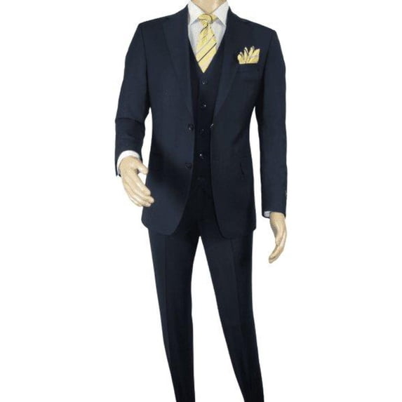 Men Suit BERLUSCONI Turkey 100% Italian Wool Super 180's Vested #Ber17 Navy Blue