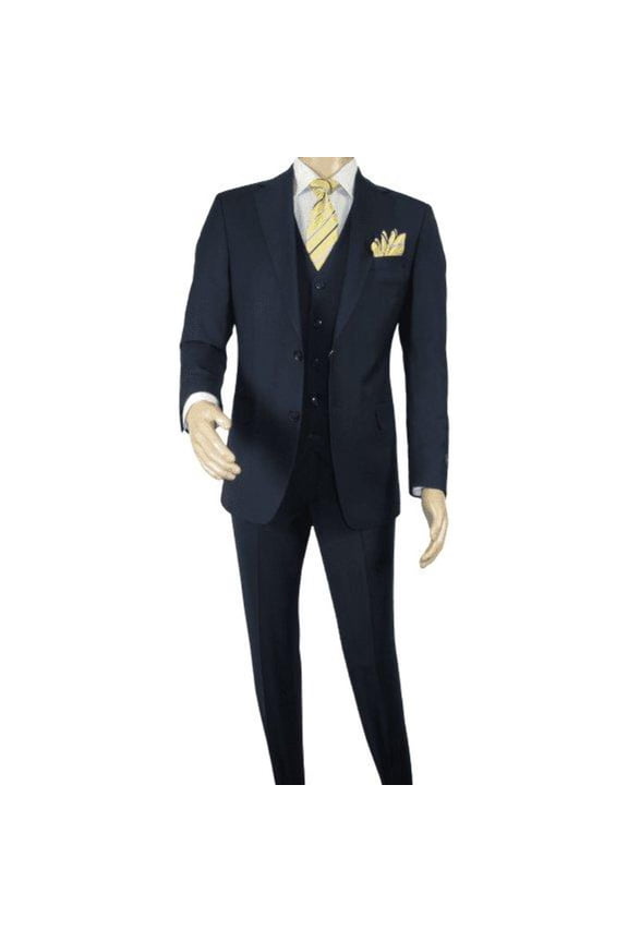 Men Suit BERLUSCONI Turkey 100% Italian Wool Super 180's Vested #Ber17 Navy Blue