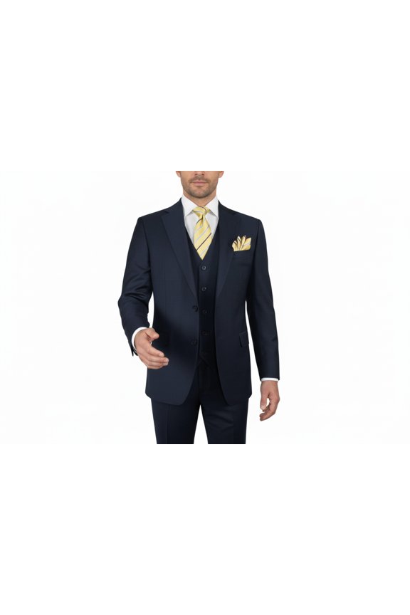 Men Suit BERLUSCONI Turkey 100% Italian Wool Super 180's Vested #Ber17 Navy Blue