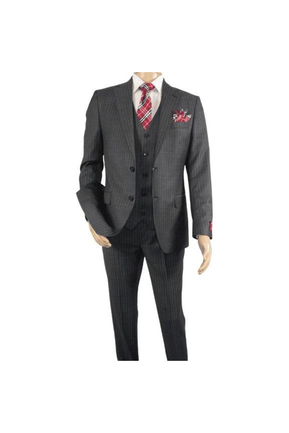 Men Suit BERLUSCONI Turkey 100% Italian Wool Super 180's Vested #Ber2 Charcoal