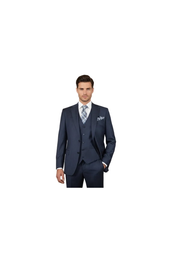 Men Suit BERLUSCONI Turkey 100% Italian Wool Super 180's Vested #Ber3 Ink Blue