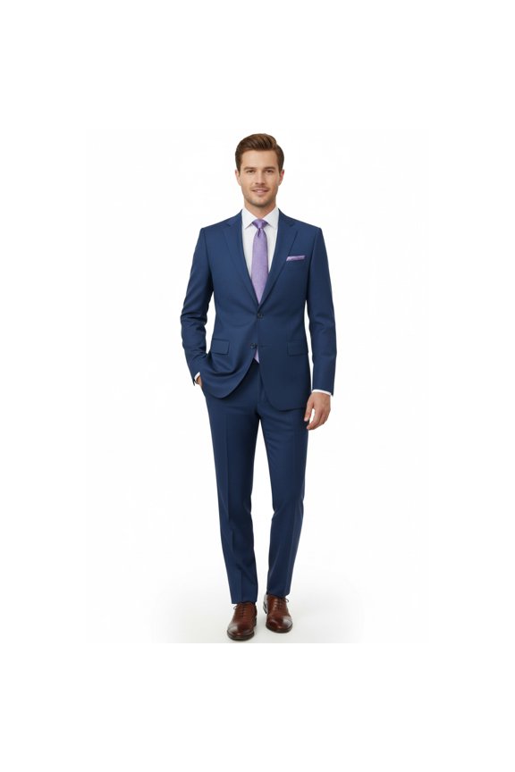 Men Suit BERLUSCONI Turkey 100% Soft Italian Wool Super 180's 2pc #Ber31 Blue