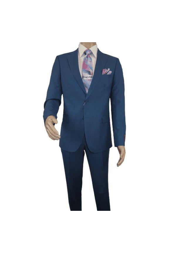 Men Suit BERLUSCONI Turkey 100% Soft Italian Wool Super 180's 2pc #Ber31 Blue