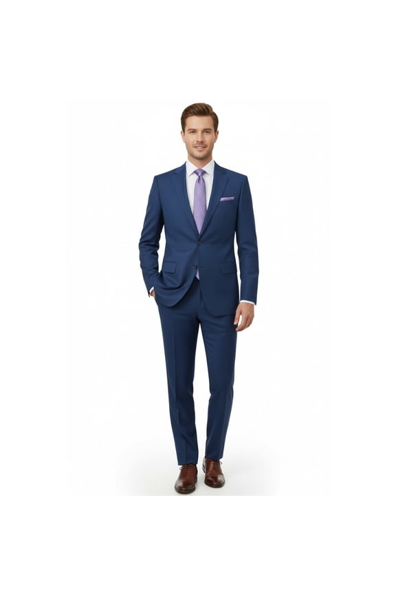 Men Suit BERLUSCONI Turkey 100% Soft Italian Wool Super 180's 2pc #Ber31 Blue
