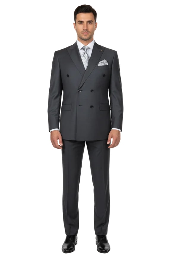 Men Suit BERLUSCONI Turkey Italian Wool 180's Double Breasted UGS94-14 Charcoal