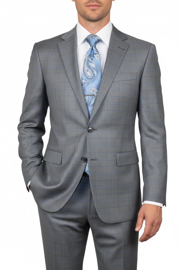 Men Suit BERLUSCONI Turkey Italian Wool 180's Glenn Plaid K230-12 Gray Blue