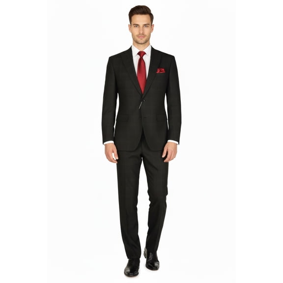 Men Suit BERLUSCONI Turkey Italian Wool 180's Single Breasted 623-01 Black Plaid