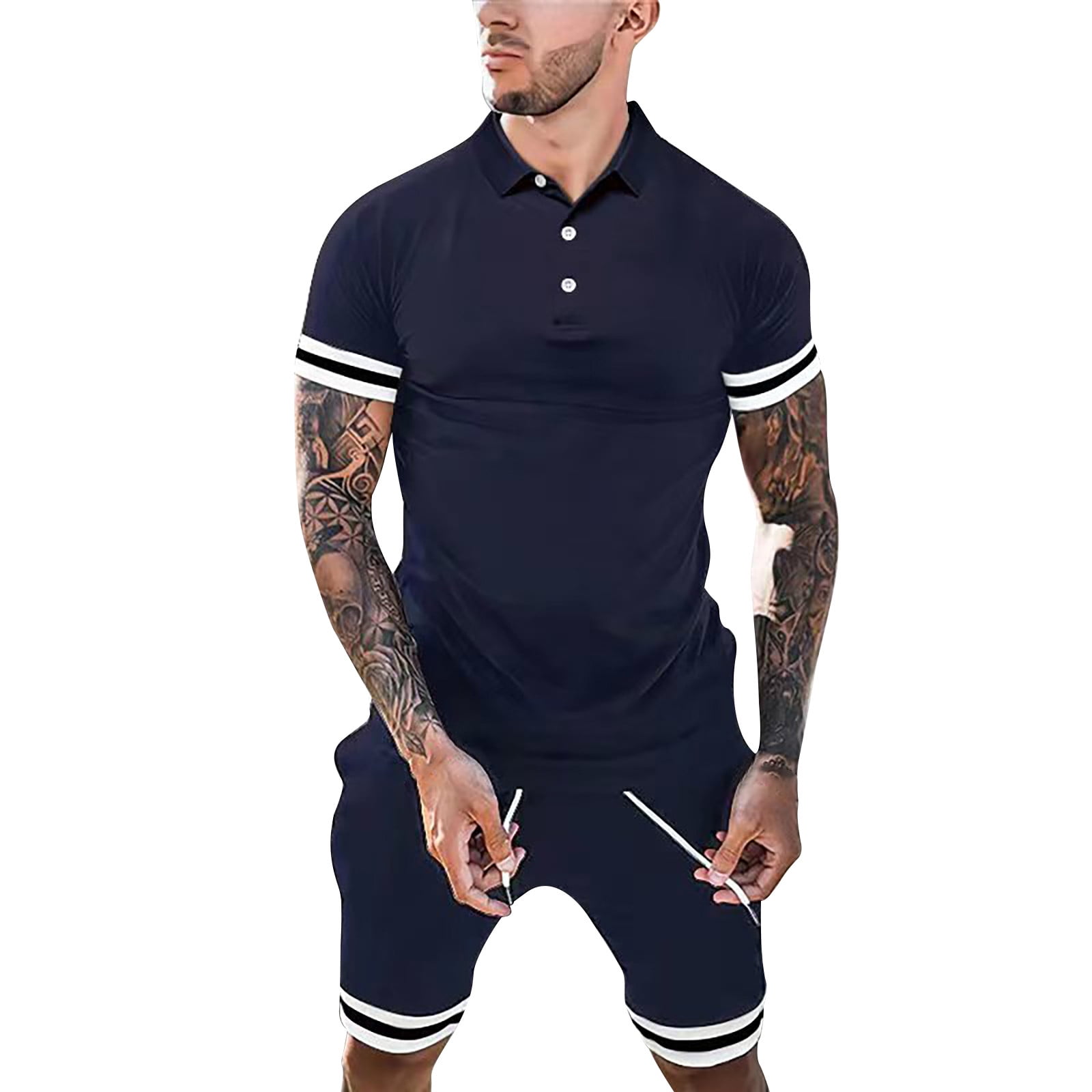 Men Suit Big And Tall Mens Short Sets Outfits 2 Piece Casual Zip Short