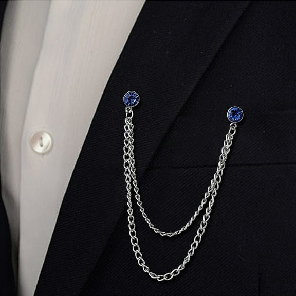 Men Suit Pin Rhinestone Decor Double Chains Anti-slip Dress-up Polished Coat Collar Pin Coat Brooch Adult Clothes Hats Bags Jewelry