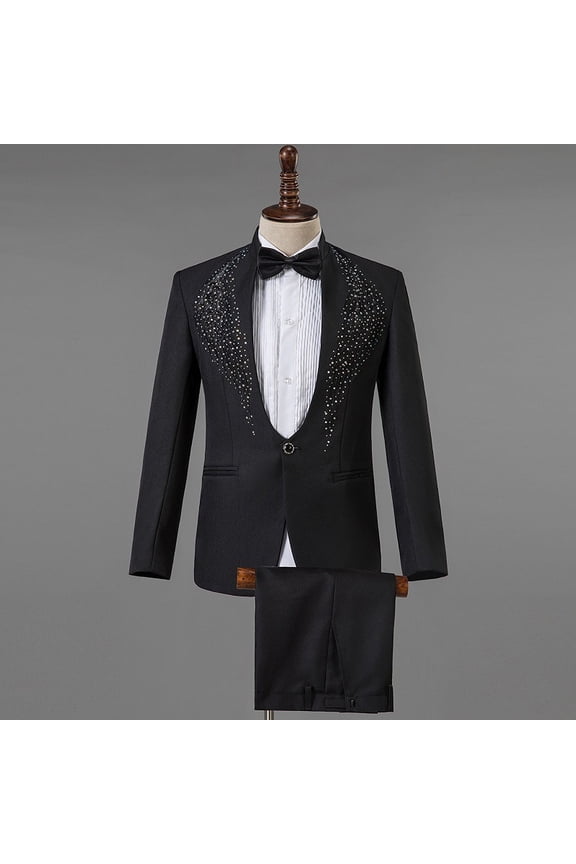 Men Suit Set Gold Embroidered Wedding Mens Slim Fit Tuxedo Mens Suits with Pants Prom Show Stage Costume Male