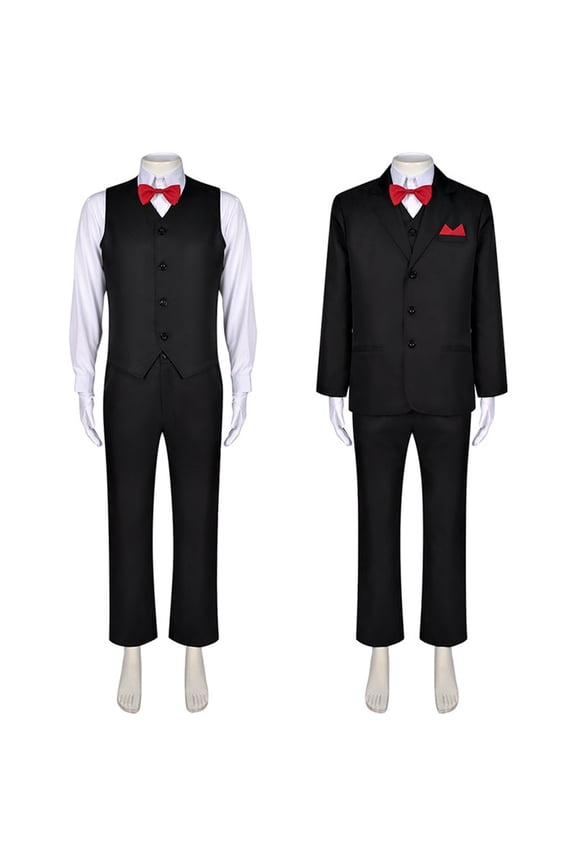 Men Suit Slim Fit Formal Tuxedo 6 Piece Suit Set with Coat Shirt, Waistcoat, Trousers, Bow & White Gloves Suit Ensemble Stage Performance Attire, M