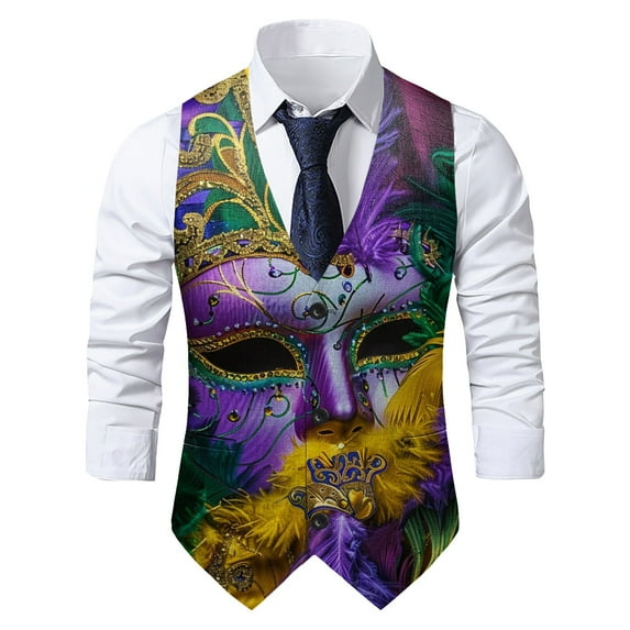 Men Suit Vest Novelty Vests Gothic Formal Waistcoat Vintage Graphic Print Tuxedo Vests for Party 𝐌𝐚𝐫𝐝𝐢 𝐆𝐫𝐚𝐬 Vest Funny Graphic