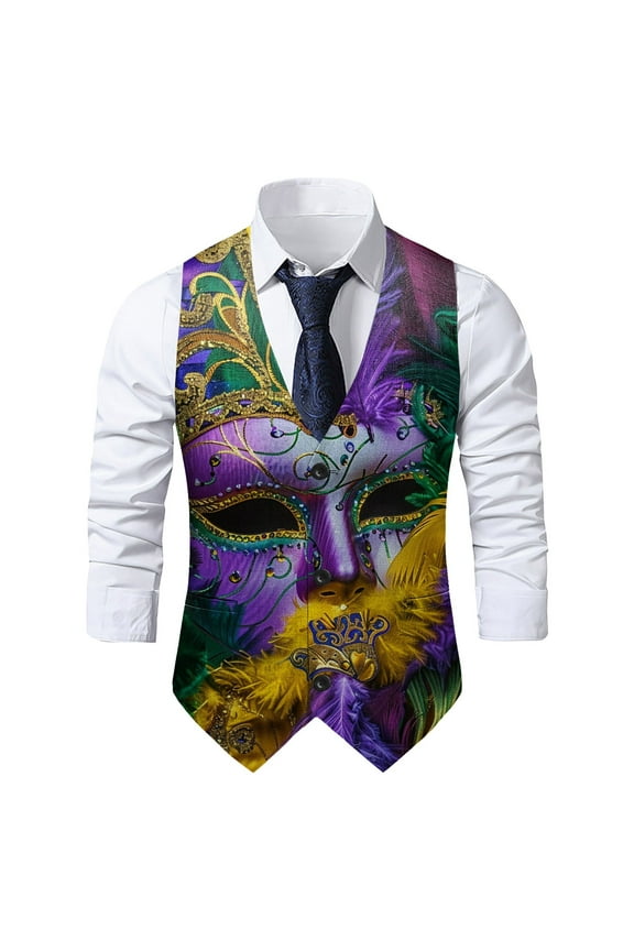 Men Suit Vest Novelty Vests Gothic Formal Waistcoat Vintage Graphic Print Tuxedo Vests for Party 𝐌𝐚𝐫𝐝𝐢 𝐆𝐫𝐚𝐬 Vest Funny Graphic