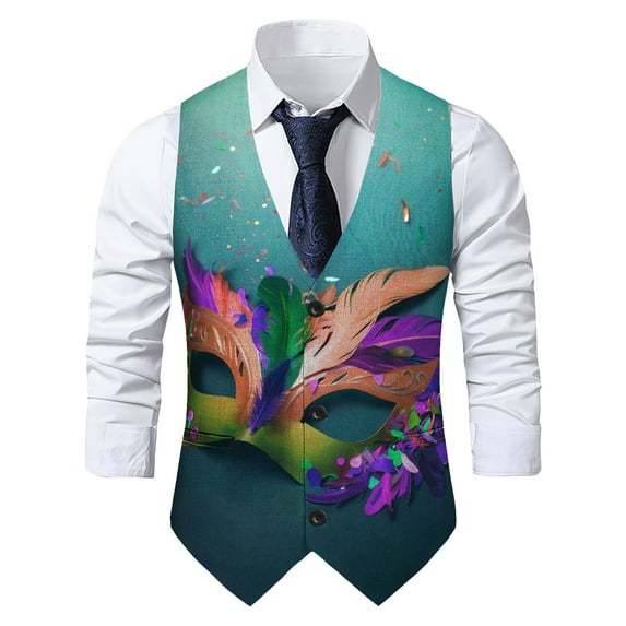 Men Suit Vest Novelty Vests Gothic Formal Waistcoat Vintage Graphic Print Tuxedo Vests for Party 𝐌𝐚𝐫𝐝𝐢 𝐆𝐫𝐚𝐬 Vest Funny Graphic
