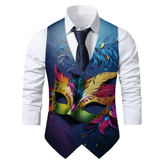Men Suit Vest Novelty 𝐌𝐚𝐫𝐝𝐢 𝐆𝐫𝐚𝐬 Vests Gothic Formal Waistcoat Vintage Graphic Print Tuxedo Vests for 𝐂𝐚𝐫𝐧𝐢𝐯𝐚𝐥 𝐏𝐚𝐫𝐚𝐝𝐞