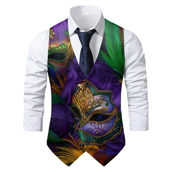 Men Suit Vest Novelty 𝐌𝐚𝐫𝐝𝐢 𝐆𝐫𝐚𝐬 Vests Gothic Formal Waistcoat Vintage Graphic Print Tuxedo Vests for 𝐂𝐚𝐫𝐧𝐢𝐯𝐚𝐥 𝐏𝐚𝐫𝐚𝐝𝐞