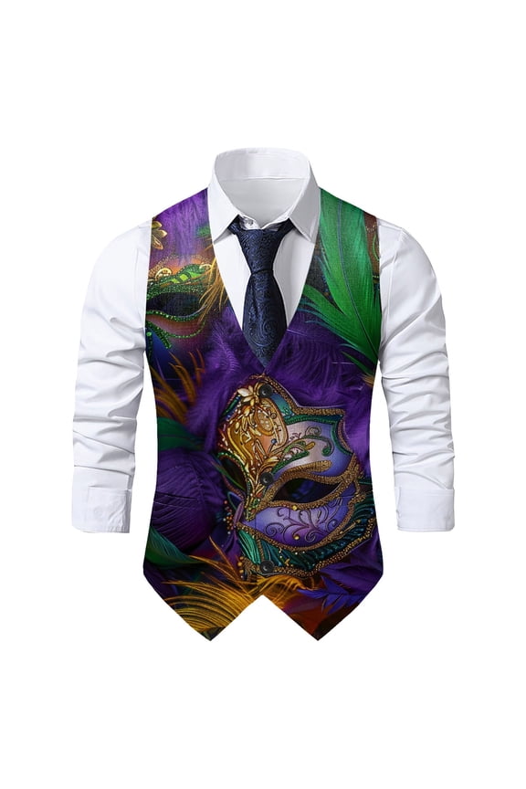 Men Suit Vest Novelty 𝐌𝐚𝐫𝐝𝐢 𝐆𝐫𝐚𝐬 Vests Gothic Formal Waistcoat Vintage Graphic Print Tuxedo Vests for 𝐂𝐚𝐫𝐧𝐢𝐯𝐚𝐥 𝐏𝐚𝐫𝐚𝐝𝐞