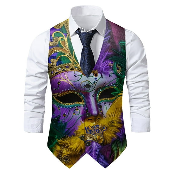 Men Suit Vest Novelty 𝐌𝐚𝐫𝐝𝐢 𝐆𝐫𝐚𝐬 Vests Gothic Formal Waistcoat Vintage Graphic Print Tuxedo Vests for 𝐂𝐚𝐫𝐧𝐢𝐯𝐚𝐥 𝐏𝐚𝐫𝐚𝐝𝐞