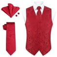 thumbnail image 1 of Men's Suit Vest Formal Red Paisley Jacquard Tie Pocket Square Cufflinks Waistcoat Set Wedding 4PCS, 1 of 8