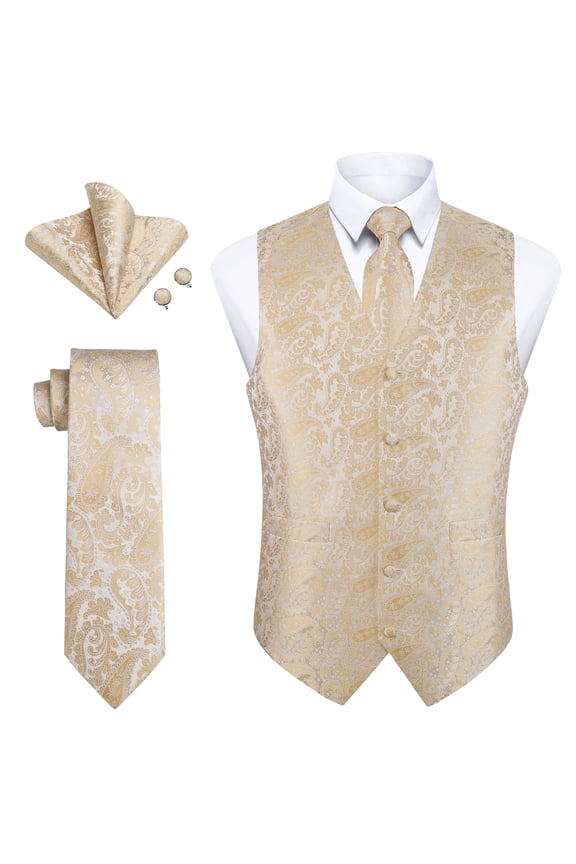 Men Suit Vest Set Paisley Vests Tie and Pocket Square Cufflinks Vests Set Formal Business Waistcoat