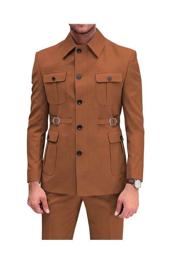 Men Suits 2 Piece Orange Single Breasted Slim Fit Suit Jacket Pants Set Chinese Tunic Suits for Wedding Formal Business Prom,6XL