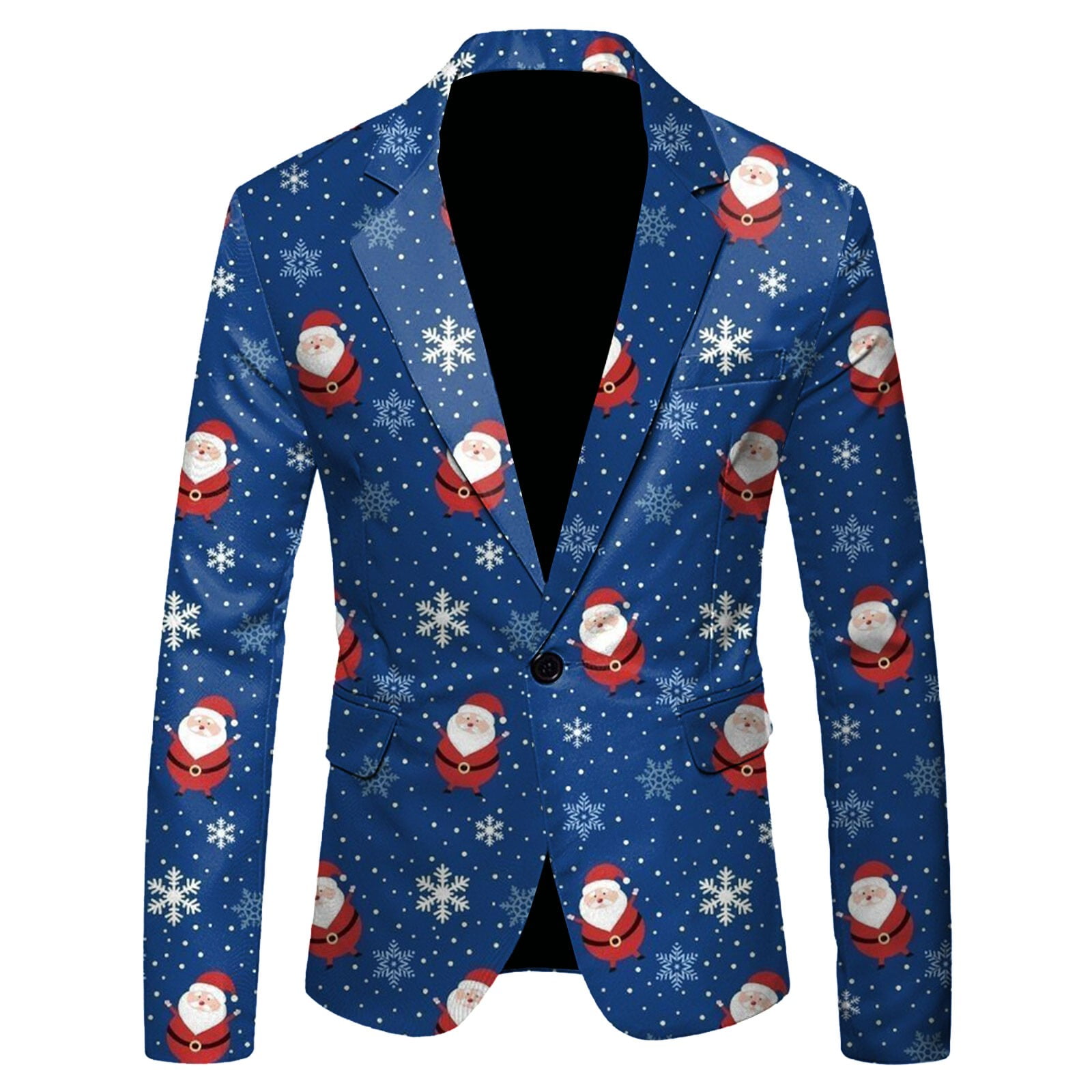 Men Suits Christmas Snowflake Santa Printed Pocket Lapel Button Jacket ...