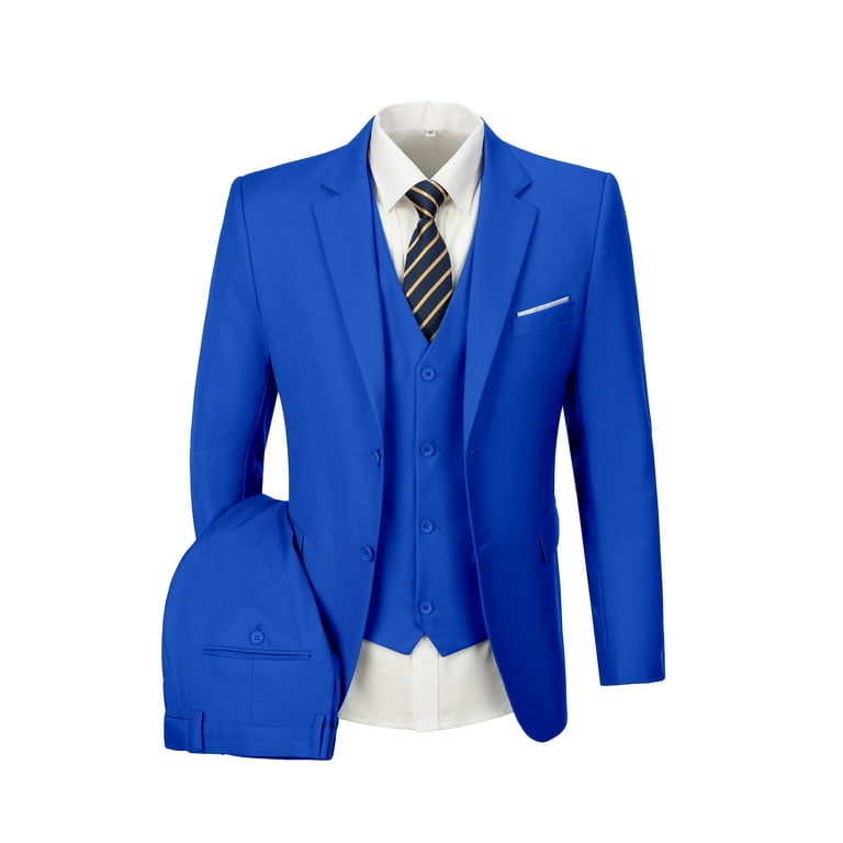 Elegant Mens Tailored Wedding Slim Fit Tuxedo Mans Royal Blue Suit Blazer  Vest Pants at  Men's Clothing store